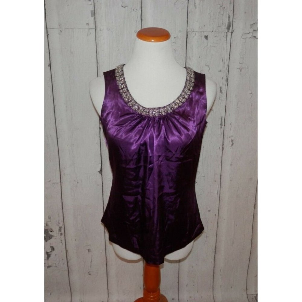Chico's Womens Size 0 Purple Sexy Sleek Material Rhinestone Sequin Tank Top 2718